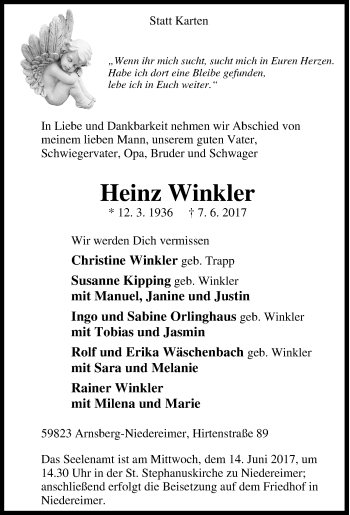 Todesanzeige von Herbert Mench von waz