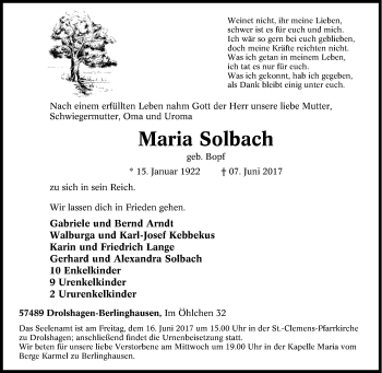 Todesanzeige von Fritz Ströhler von waz