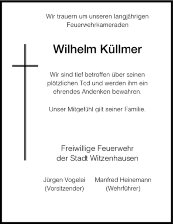 Todesanzeige von Wilhelm Kuellmer von HNA
