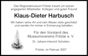 Todesanzeige von Klaus-Dieter Harbusch von HNA