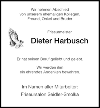 Todesanzeige von Dieter Harbusch von HNA