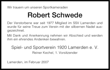 Todesanzeige von Robert Schwede von HNA