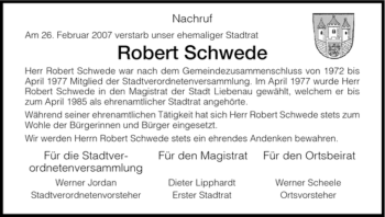 Todesanzeige von Robert Schwede von HNA