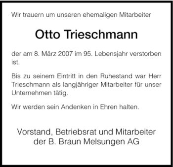 Todesanzeige von Otto Trieschmann von HNA