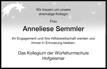 Todesanzeige von Anneliese Semmler von HNA