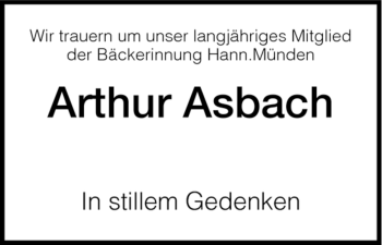 Todesanzeige von Arthur Asbach von HNA