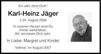 Todesanzeige von Karl-Heinz Jäger von HNA