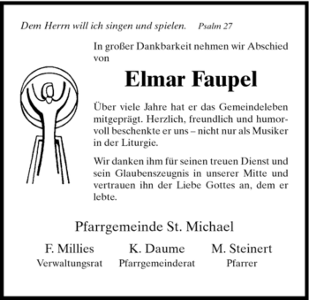Todesanzeige von Elmar Faupel von HNA