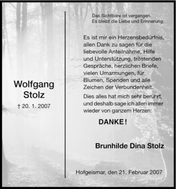 Todesanzeige von Wolfgang Stolz von HNA