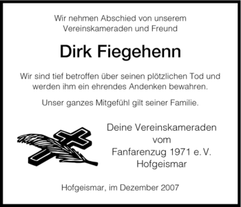 Todesanzeige von Dirk Fiegehenn von HNA