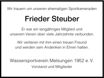 Todesanzeige von Frieder Steuber von HNA