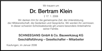 Todesanzeige von Bertram Klein von HNA