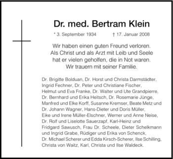 Todesanzeige von Bertram Klein von HNA
