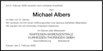 Todesanzeige von Michael Albers von HNA