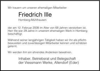 Todesanzeige von Friedrich Ille von HNA