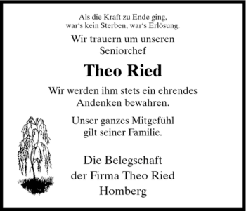 Todesanzeige von Theo Ried von HNA