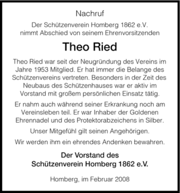 Todesanzeige von Theo Ried von HNA