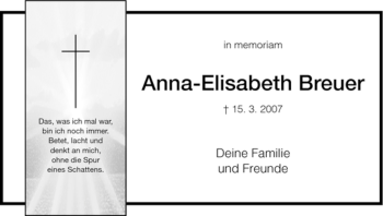 Todesanzeige von Anna-Elisabeth Breuer von HNA