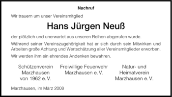 Todesanzeige von Hans Jürgen Neuß von HNA