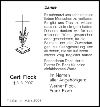 Todesanzeige von Gerti Flock von HNA