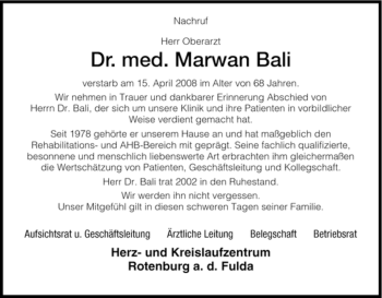 Todesanzeige von Marwan Bali von HNA