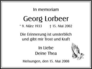 Todesanzeige von Georg Lorbeer von HNA