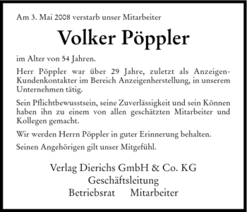 Todesanzeige von Volker Pöppler von HNA