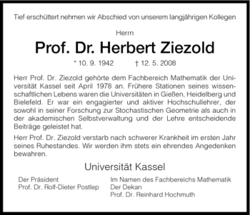 Todesanzeige von Herbert Ziezold von HNA