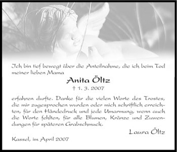 Todesanzeige von Anita Öltz von HNA