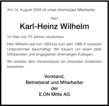 Todesanzeige von Karl-Heinz Wilhelm von HNA