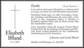 Todesanzeige von Elisabeth Iffland von HNA