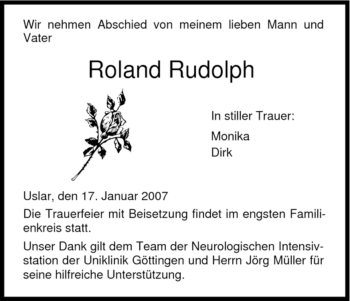 Todesanzeige von Roland Rudolph von HNA