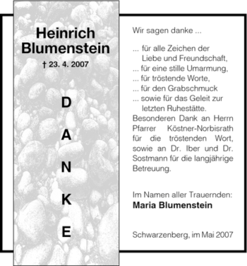 Todesanzeige von Heinrich Blumenstein von HNA
