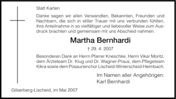 Todesanzeige von Martha Bernhardi von HNA