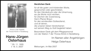 Todesanzeige von Hans-Jürgen Osterhaus von HNA