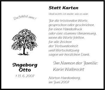Todesanzeige von Ingeborg Otto von HNA