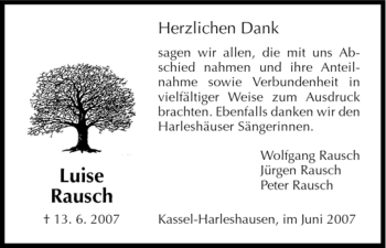 Todesanzeige von Luise Rausch von HNA