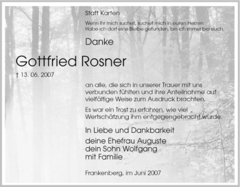 Todesanzeige von Gottfried Rosner von HNA