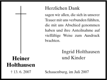 Todesanzeige von Heiner Holthausen von HNA