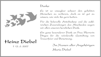 Todesanzeige von Heinz Diebel von HNA