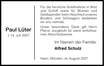 Todesanzeige von Paul Lueter von HNA
