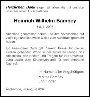 Todesanzeige von Heinrich Wilhelm von HNA