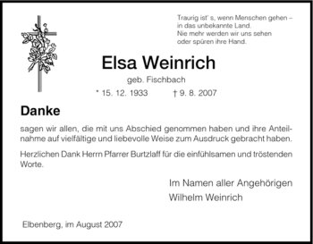 Todesanzeige von Elsa Weinrich von HNA