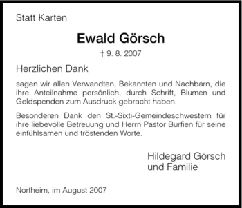 Todesanzeige von Ewald Görsch von HNA