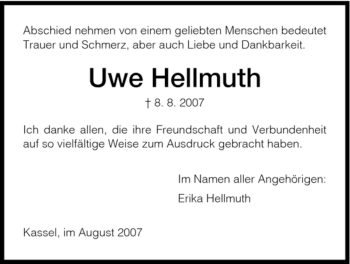 Todesanzeige von Uwe Hellmuth von HNA