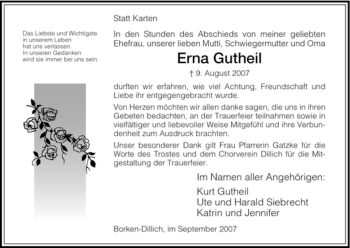 Todesanzeige von Erna Gutheil von HNA