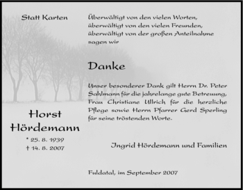 Todesanzeige von Horst Hördemann von HNA