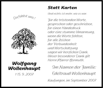 Todesanzeige von Wolfgang Wollenhaupt von HNA