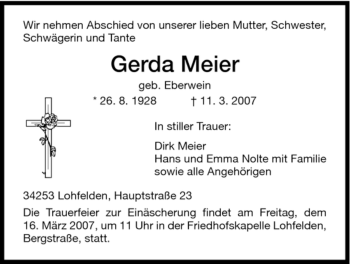Todesanzeige von Gerda Meier von HNA