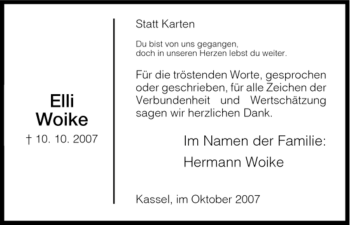 Todesanzeige von Elli Woike von HNA